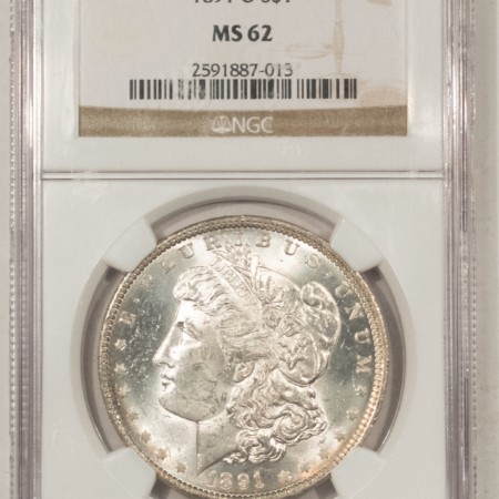 Dollars 1891-O $1 MORGAN DOLLAR – NGC MS-62, BLAST WHITE! WELL STRUCK!