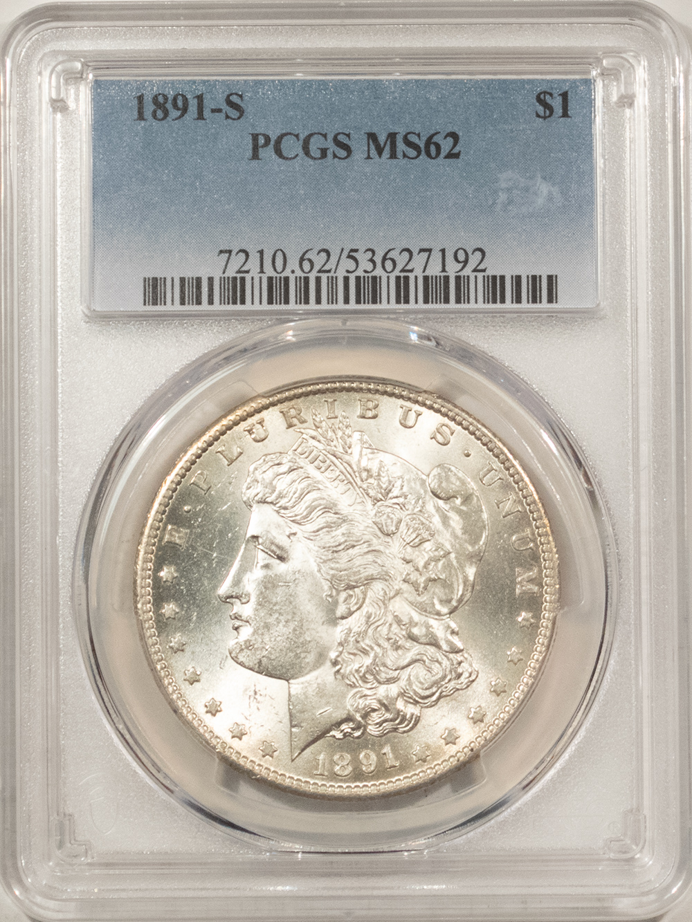 Dollars 1891-S $1 MORGAN DOLLAR – PCGS MS-62 WHITE & LUSTROUS! Dollars 1891-S $1 MORGAN DOLLAR – PCGS MS-62 WHITE & LUSTROUS!