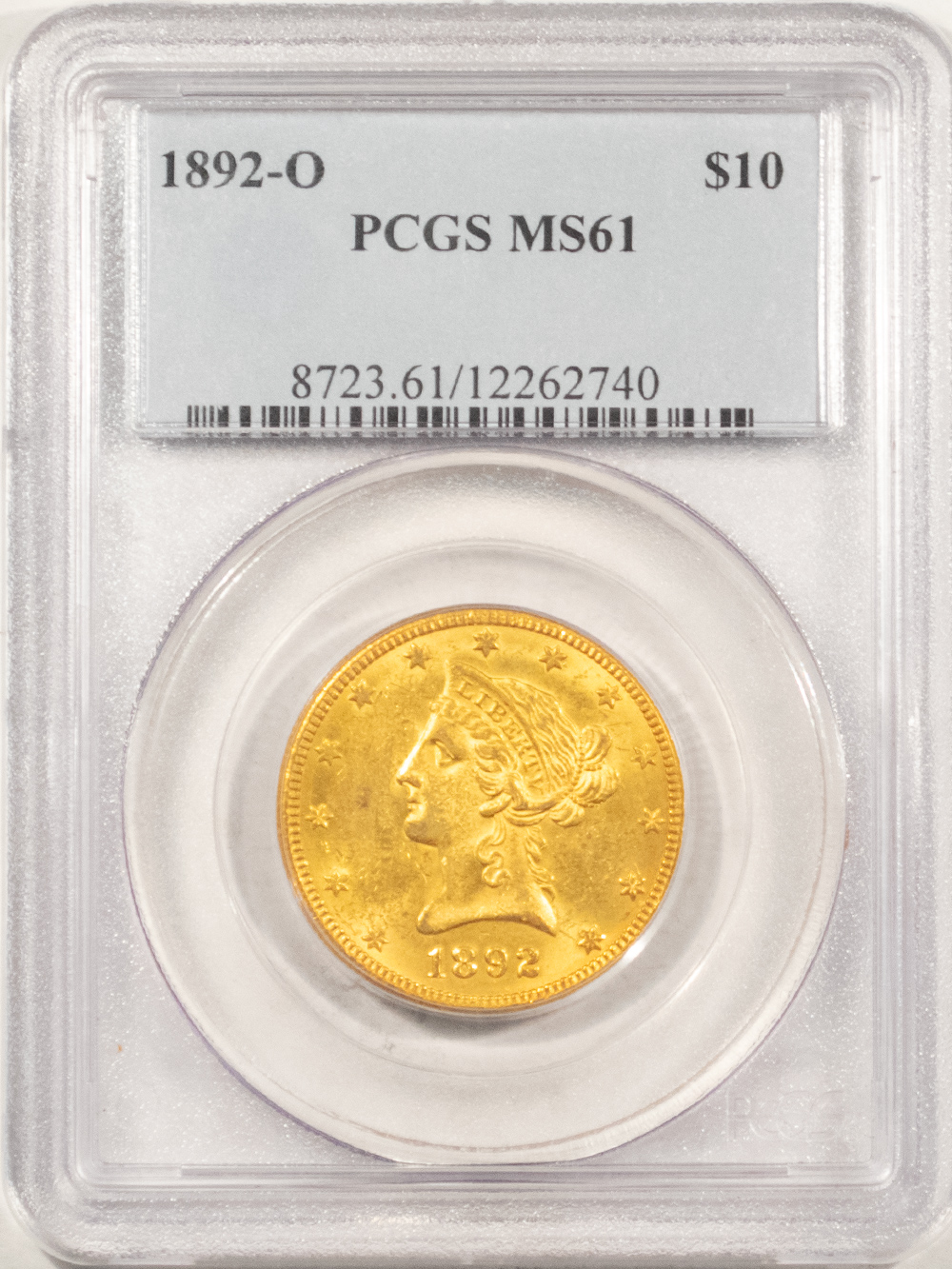 $10 1892-O $10 LIBERTY GOLD EAGLE – PCGS MS-61 FRESH, FLASHY, LOW MINTGE NEW ORLEANS $10 1892-O $10 LIBERTY GOLD EAGLE – PCGS MS-61 FRESH, FLASHY, LOW MINTGE NEW ORLEANS