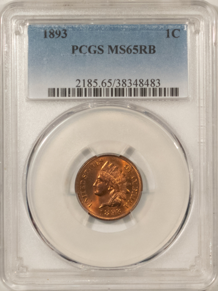 Indian 1893 INDIAN CENT – PCGS MS-65 RB, FIERY! PREMIUM QUALITY!