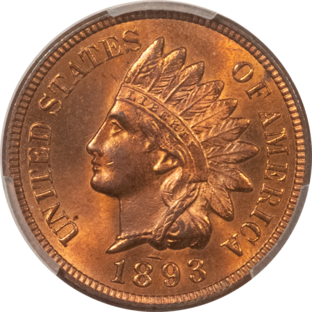 Indian 1893 INDIAN CENT – PCGS MS-65 RB, FIERY! PREMIUM QUALITY!