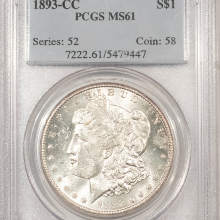 Dollars 1893-CC $1 MORGAN DOLLAR – PCGS MS-61 WHITE & FULLY STRUCK KEY-DATE CARSON CITY!