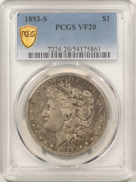 Dollars 1893-S $1 MORGAN DOLLAR – PCGS VF-20 NICE PLEASING KEY-DATE! STRONG DETAILS!