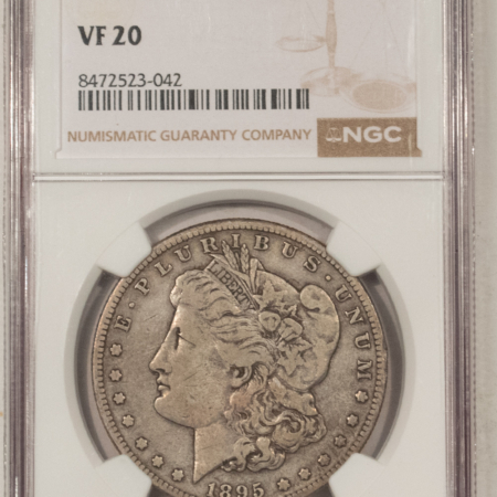 Dollars 1895-S $1 MORGAN DOLLAR – NGC VF-20, ORIGINAL & PREMIUM QUALITY!