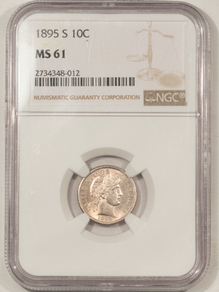 Barber Dimes 1895-S BARBER DIME – NGC MS-61, TOUGH DATE!