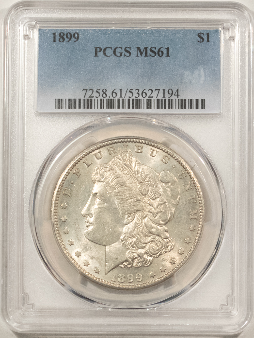 Dollars 1899 $1 MORGAN DOLLAR – PCGS MS-61 FRESH WHITE LOW MINTAGE DATE! Dollars 1899 $1 MORGAN DOLLAR – PCGS MS-61 FRESH WHITE LOW MINTAGE DATE!
