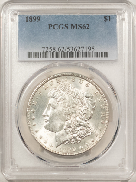 Dollars 1899 $1 MORGAN DOLLAR – PCGS MS-62 BLAST WHITE & LOOKS CHOICE! LOW MINTAGE DATE!