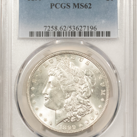 Dollars 1899 $1 MORGAN DOLLAR – PCGS MS-62, PREMIUM QUALITY! LOW MINTAGE DATE!
