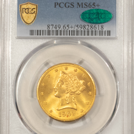 $10 1901-S $10 LIBERTY GOLD EAGLE – PCGS MS-65+, PREMIUM QUALITY GEM! CAC APPROVED!