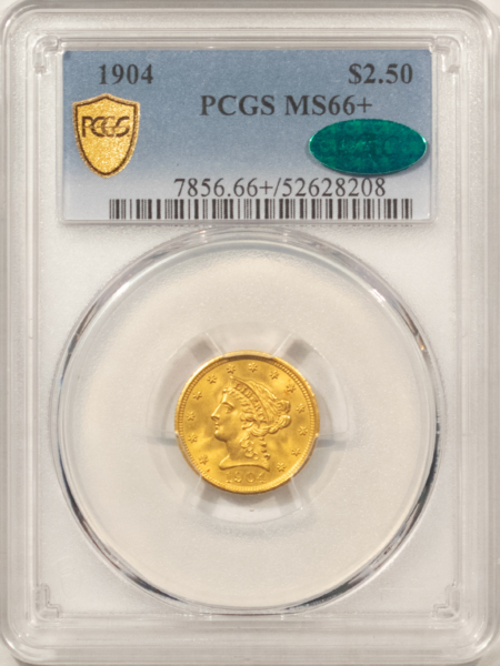 $2.50 1904 $2.50 LIBERTY GOLD QUARTER EAGLE – PCGS MS-66+, CAC APPROVED!