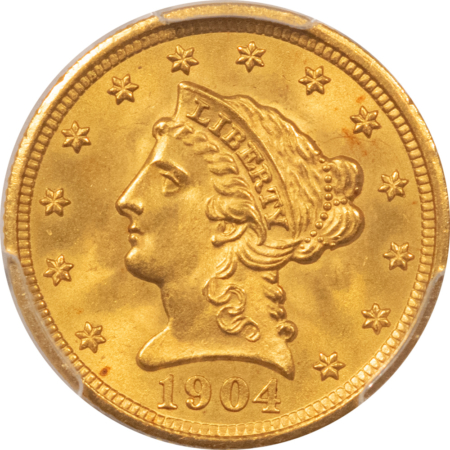 $2.50 1904 $2.50 LIBERTY GOLD QUARTER EAGLE – PCGS MS-66+, CAC APPROVED!