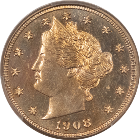 Liberty Nickels 1908 PROOF LIBERTY NICKEL – PCGS PR-63, CHOICE!