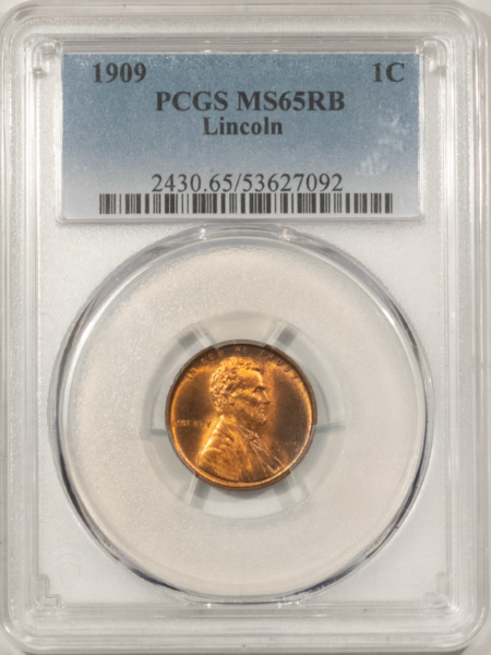 Lincoln Cents (Wheat) 1909 LINCOLN CENT – PCGS MS-65 RB, PRETTY GEM!
