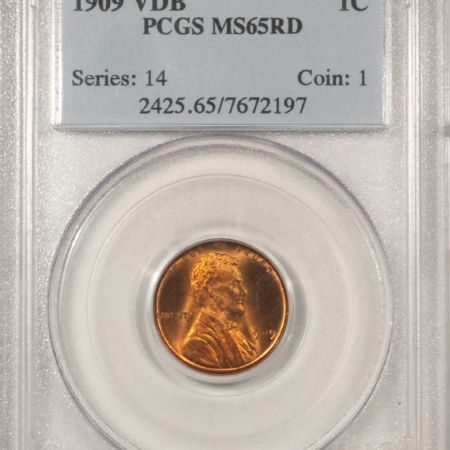 Lincoln Cents (Wheat) 1909 VDB LINCOLN CENT – PCGS MS-65 RD, LOOKS 66+, RED & SUPER PREMIUM QUALITY!