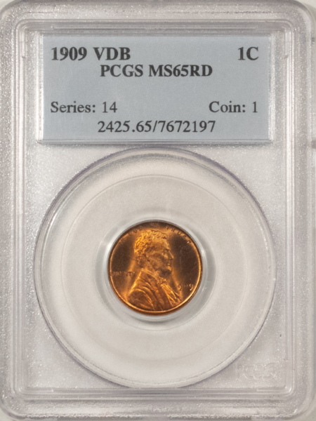 Lincoln Cents (Wheat) 1909 VDB LINCOLN CENT – PCGS MS-65 RD, LOOKS 66+, RED & SUPER PREMIUM QUALITY!