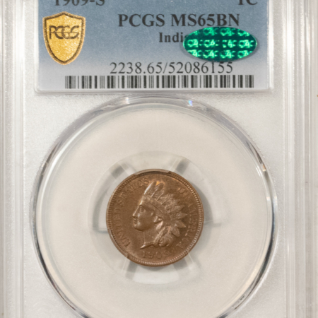CAC Approved Coins 1909-S INDIAN CENT – PCGS MS-65 BN CAC, A PERFECT GEM! KEY-DATE! FRESH & PQ!