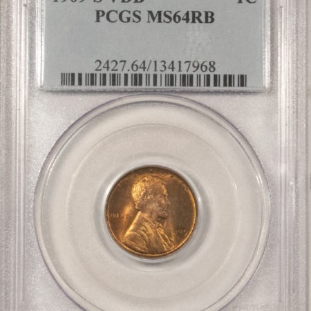 Lincoln Cents (Wheat) 1909-S VDB LINCOLN CENT – PCGS MS-64 RB, FRESH & NICE KEY-DATE!