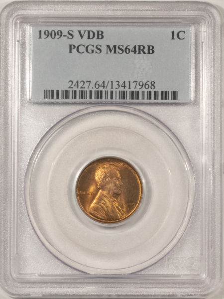 Lincoln Cents (Wheat) 1909-S VDB LINCOLN CENT – PCGS MS-64 RB, FRESH & NICE KEY-DATE!