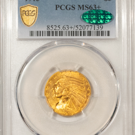 $5 1913 $5 INDIAN GOLD HALF EAGLE – PCGS MS-63+ CAC APPROVED! NICER THAN MOST 64s