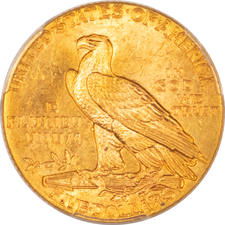 $5 1913 $5 INDIAN GOLD HALF EAGLE – PCGS MS-63+ CAC APPROVED! NICER THAN MOST 64s