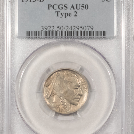 Buffalo Nickels 1913-D BUFFALO NICKEL, TYPE 2 – PCGS AU-50