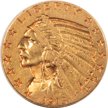 $5 1913-S $5 INDIAN GOLD HALF EAGLE – BETTER DATE! HIGH GRADE CIRCULATED EXAMPLE!