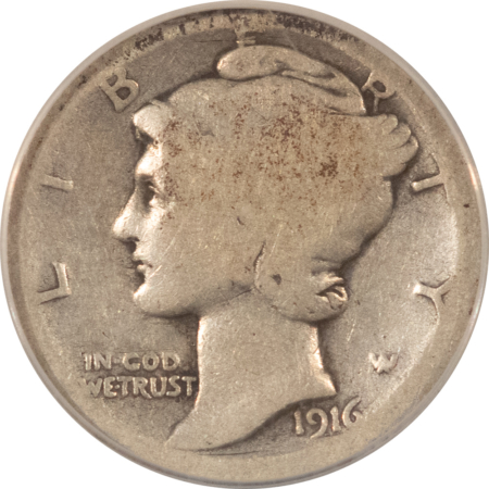 Dimes 1916-D MERCURY DIME – ANACS AG-3, WHOLESOME! NICE FOR THE GRADE! KEY-DATE!