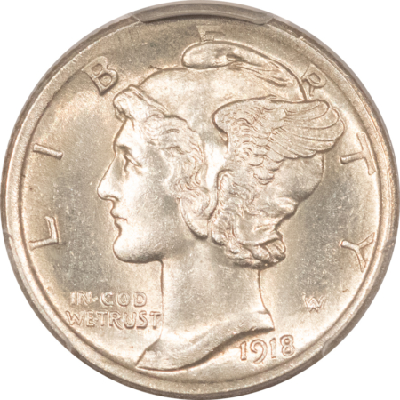 Dimes 1918 MERCURY DIME – PCGS MS-63 FB, WHITE & CHOICE!