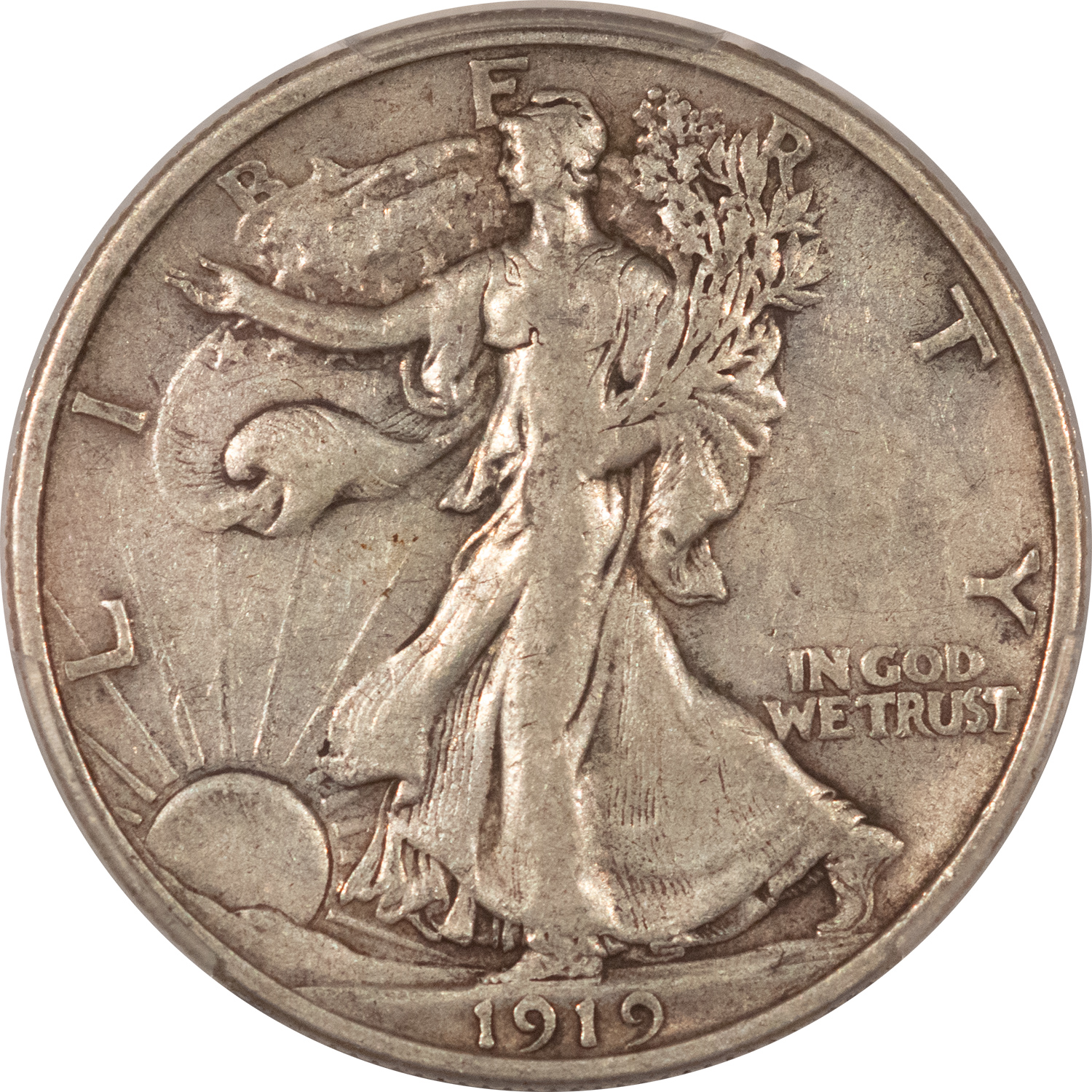 Half Dollars 1919 WALKING LIBERTY HALF DOLLAR – PCGS VF-20, SUPER ORIGINAL! Half Dollars 1919 WALKING LIBERTY HALF DOLLAR – PCGS VF-20, SUPER ORIGINAL!