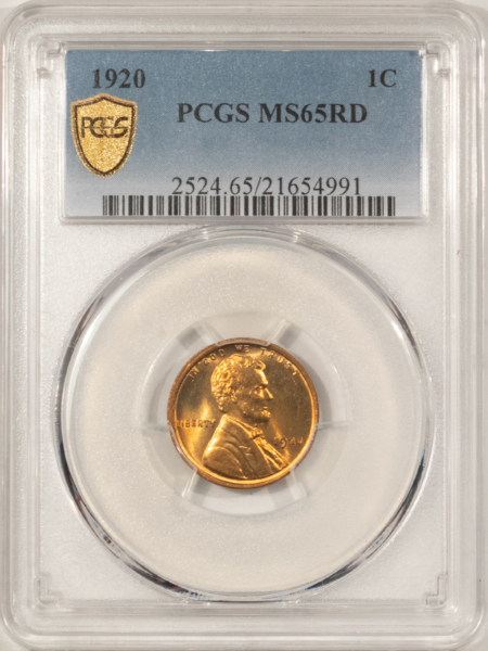 Lincoln Cents (Wheat) 1920 LINCOLN CENT – PCGS MS-65 RD, RED GEM!