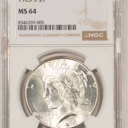 Dollars 1923-S $1 PEACE DOLLAR – NGC MS-64, BLAST WHITE!