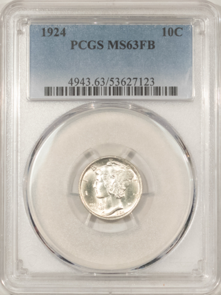 Dimes 1924 MERCURY DIME – PCGS MS-63 FB, WHITE & CHOICE!