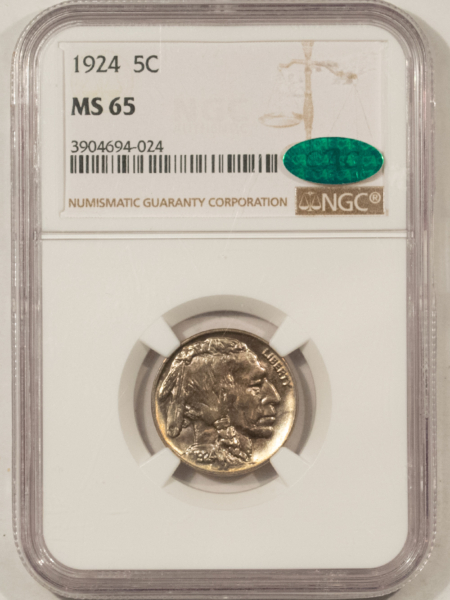 Buffalo Nickels 1924 BUFFALO NICKEL – NGC MS-65, BLAZING GEM! PREMIUM QUALITY! CAC APPROVED!