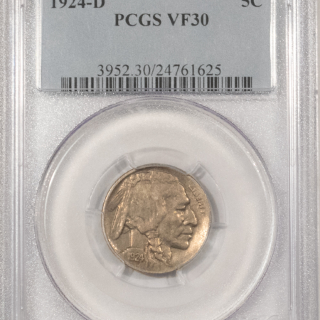 Buffalo Nickels 1924-D BUFFALO NICKEL – PCGS VF-30, LOOKS XF, PREMIUM QUALITY!
