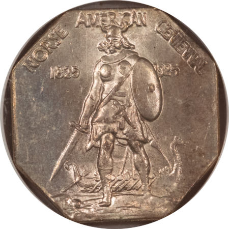 Early Commems 1925 NORSE AMERICAN MEDAL THICK SILVER – NGC MS-64, PREMIUM QUALITY! LOOKS GEM!