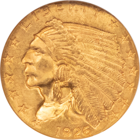 $2.50 1926 $2.50 INDIAN GOLD QUARTER EAGLE – NGC MS-63, CAC APPROVED!