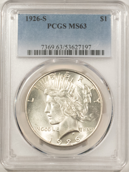 Dollars 1926-S $1 PEACE DOLLAR – PCGS MS-63 BLAST WHITE & CHOICE!