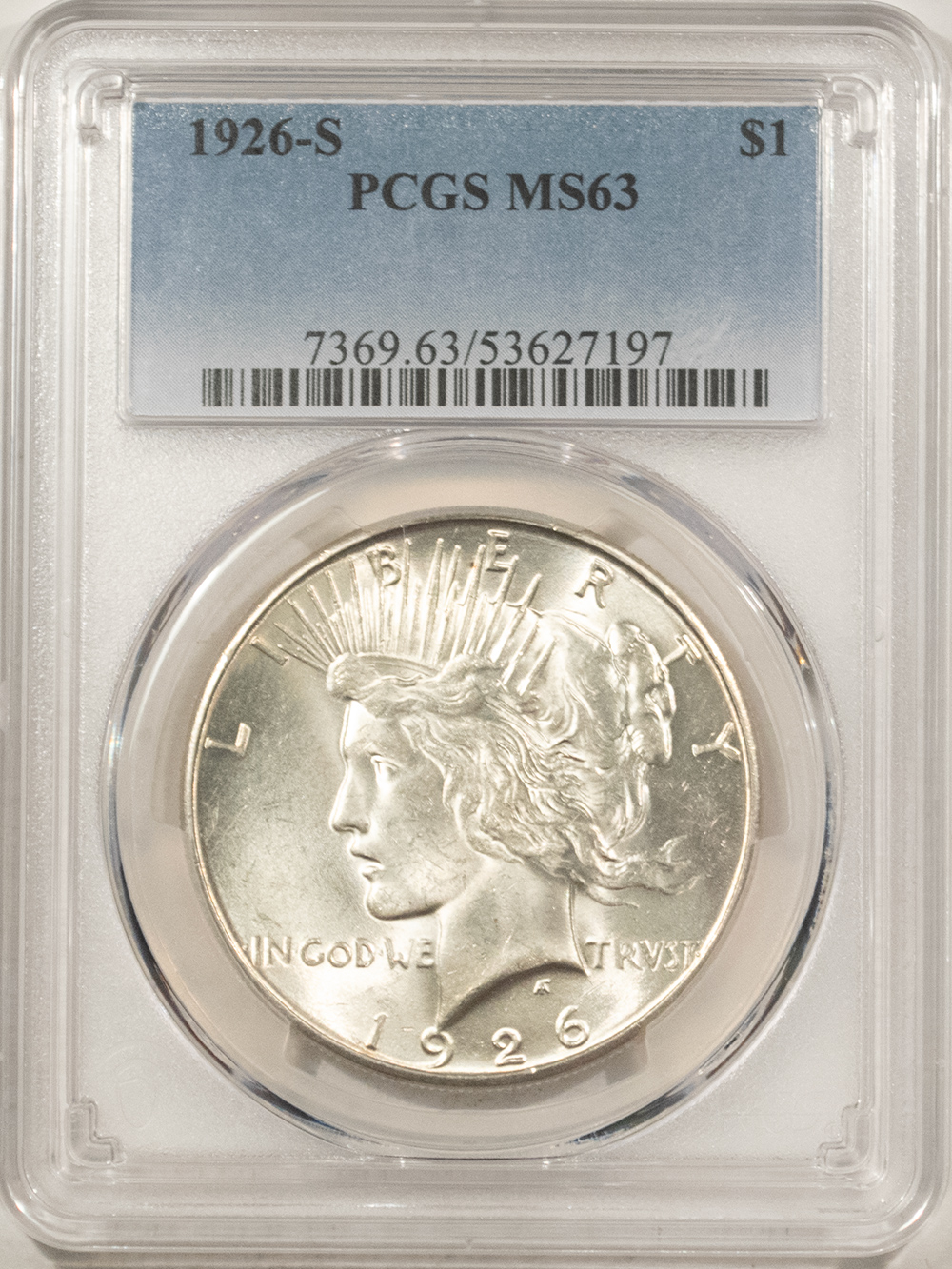 Dollars 1926-S $1 PEACE DOLLAR – PCGS MS-63 BLAST WHITE & CHOICE! Dollars 1926-S $1 PEACE DOLLAR – PCGS MS-63 BLAST WHITE & CHOICE!
