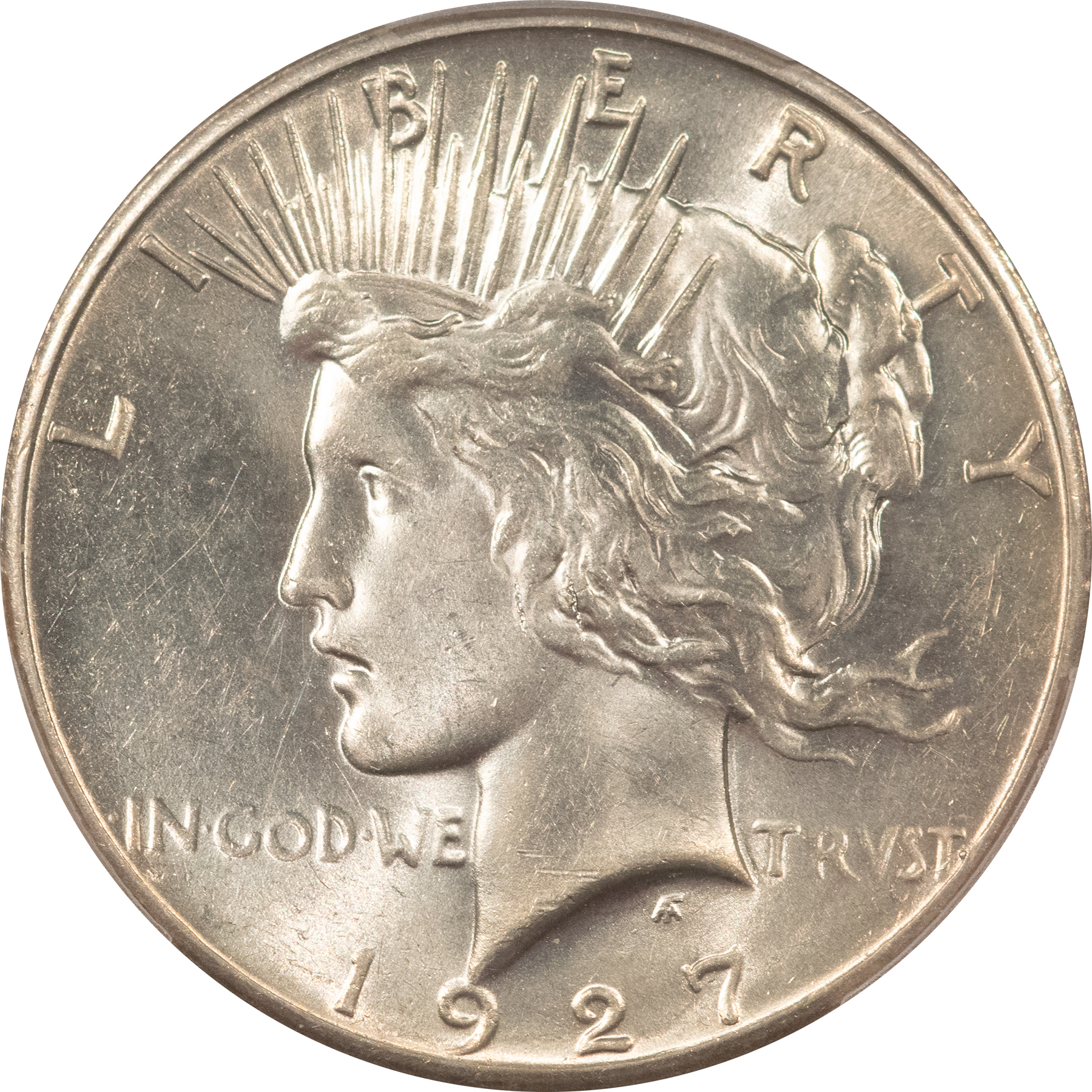 Dollars 1927 $1 PEACE DOLLAR – PCGS MS-62 BLAST WHITE & MARK FREE! Dollars 1927 $1 PEACE DOLLAR – PCGS MS-62 BLAST WHITE & MARK FREE!