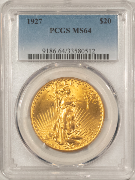 $20 1927 $20 ST GAUDENS GOLD DOUBLE EAGLE – PCGS MS-64, LUSTROUS!