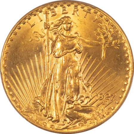 $20 1927 $20 ST GAUDENS GOLD DOUBLE EAGLE – PCGS MS-64, LUSTROUS!