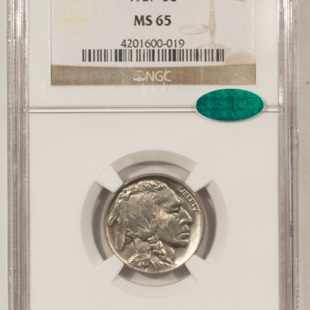 Buffalo Nickels 1927 BUFFALO NICKEL – NGC MS-65, CAC APPROVED! CRISP LUSTER, FULLY STRUCK GEM!
