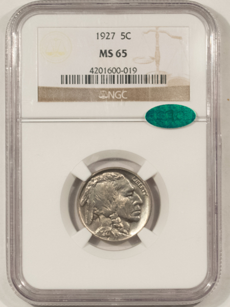 Buffalo Nickels 1927 BUFFALO NICKEL – NGC MS-65, CAC APPROVED! CRISP LUSTER, FULLY STRUCK GEM!
