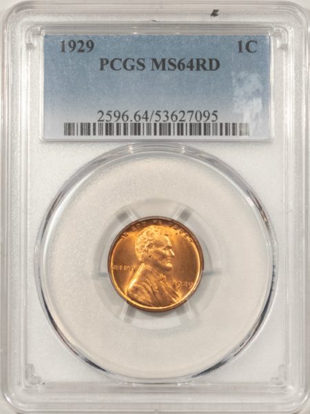 Lincoln Cents (Wheat) 1929 LINCOLN CENT – PCGS MS-64 RD, LUSTROUS RED!