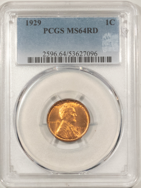Lincoln Cents (Wheat) 1929 LINCOLN CENT – PCGS MS-64 RD, LUSTROUS RED!