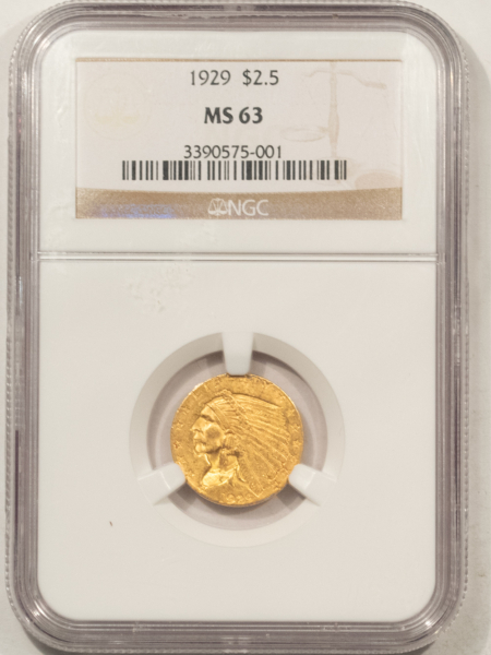 $2.50 1929 $2.50 INDIAN GOLD QUARTER EAGLE – NGC MS-63
