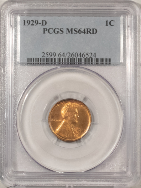 Lincoln Cents (Wheat) 1929-D LINCOLN CENT – PCGS MS-64 RD, TOUGH DATE!