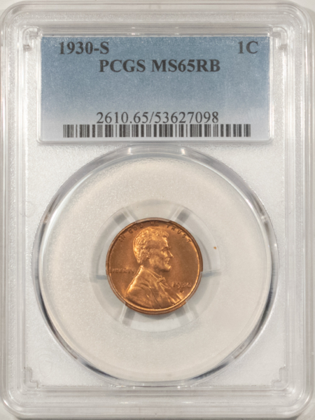 Lincoln Cents (Wheat) 1930-S LINCOLN CENT – PCGS MS-65 RB, GEM!