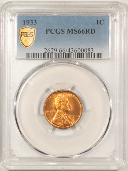 Lincoln Cents (Wheat) 1933 LINCOLN CENT – PCGS MS-66 RD FIERY RED & PQ!
