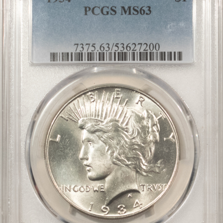 Dollars 1934 $1 PEACE DOLLAR – PCGS MS-63, LOOKS GEM! PREMIUM QUALITY!